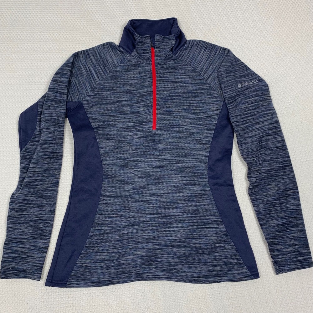 Columbia Womens Blue Space Dye Quarter Zip Pullover AL5413 Navy Red Accent S